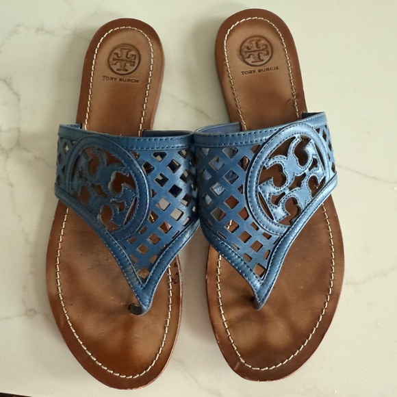Tory Burch Shoes - Tory Burch Blue Lattice Leather Sandals